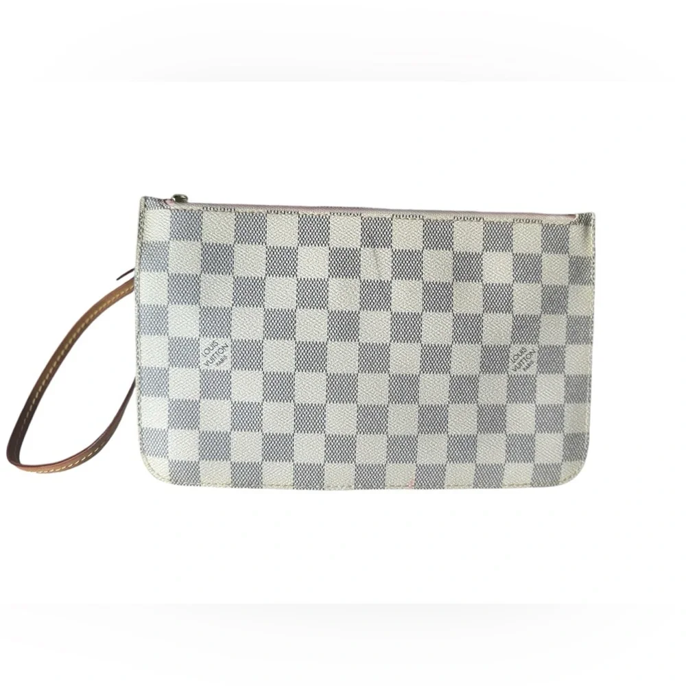 LOUIS VUITTON Damier Azur Canvas Neverfull Pochette Zippered Clutch Bag.